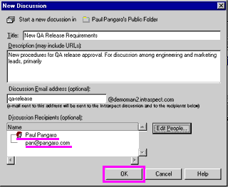 With Discussion Recipients defined, choose OK to enable discussion